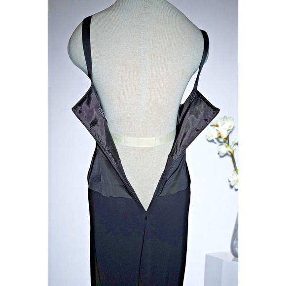 Alex Evenings Petite 8P Black Sleeveless Midi Dress | Square Neck Satin Bodice - Picture 7 of 7